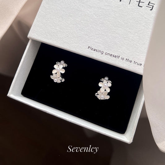 Flower Fairy Beads Light Fine Sparkle Sier Needle Cluster Pearl Earrings