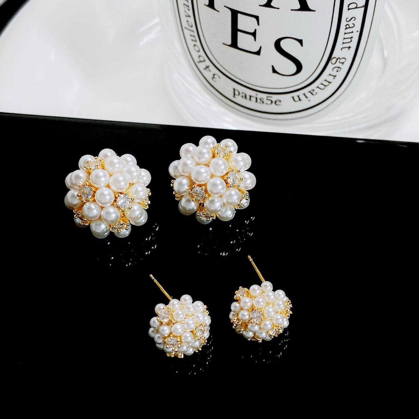 Bridal Bouquet Pearl Diamond Ball Ear Sier Needle Small Refined Rings