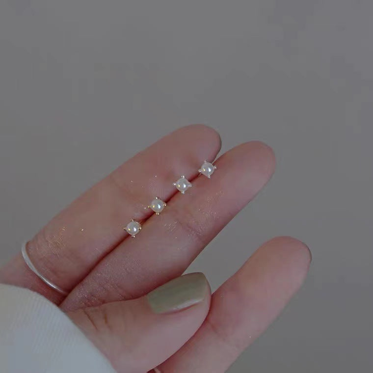 Women's Sterling Sier Pearl Petite Trendy Simple Earrings