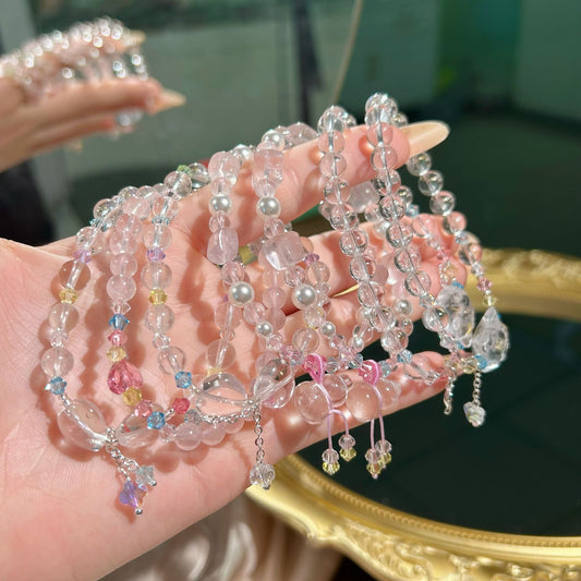 Women's White Crystal Matching Colored Gems Tassel Lucky Bracelets