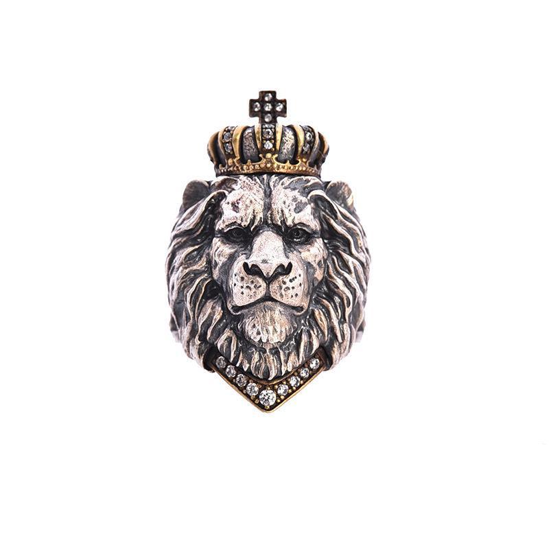 Men's Vintage Crown Lion Titanium Steel Cross Male Rings