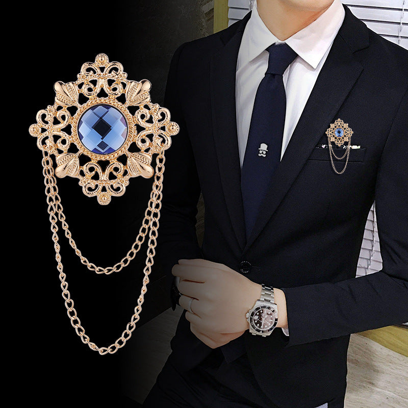 Men's Style Gem Brooch Pin Fashion Tassel Brooches