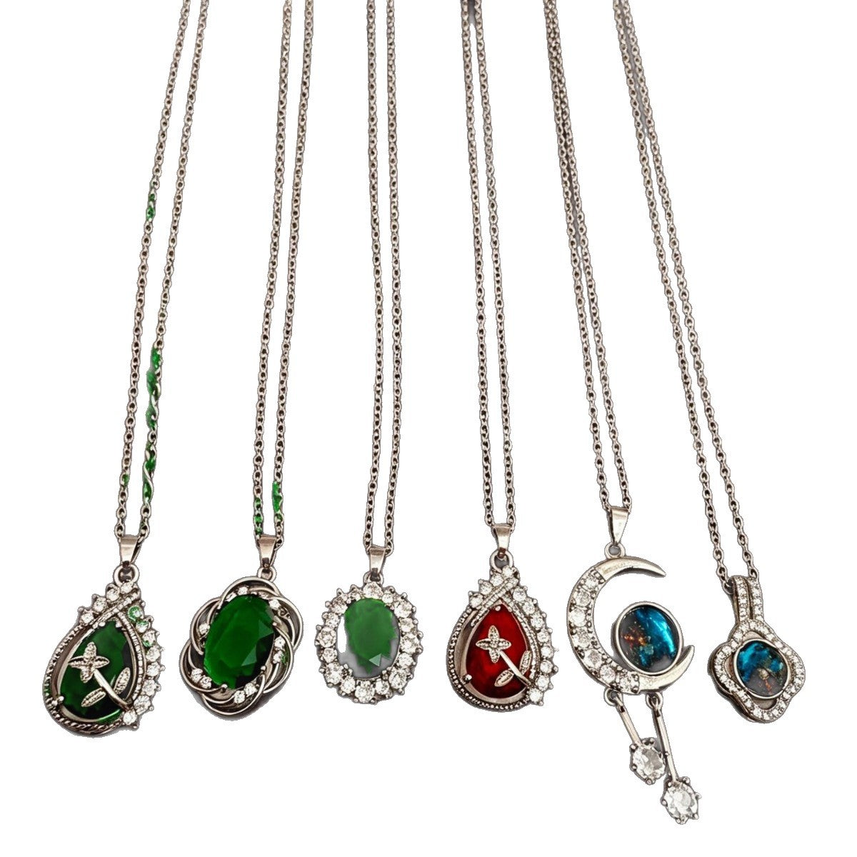Women's Emerald Micro Inlaid Zircon Water Drop Titanium Steel Necklace