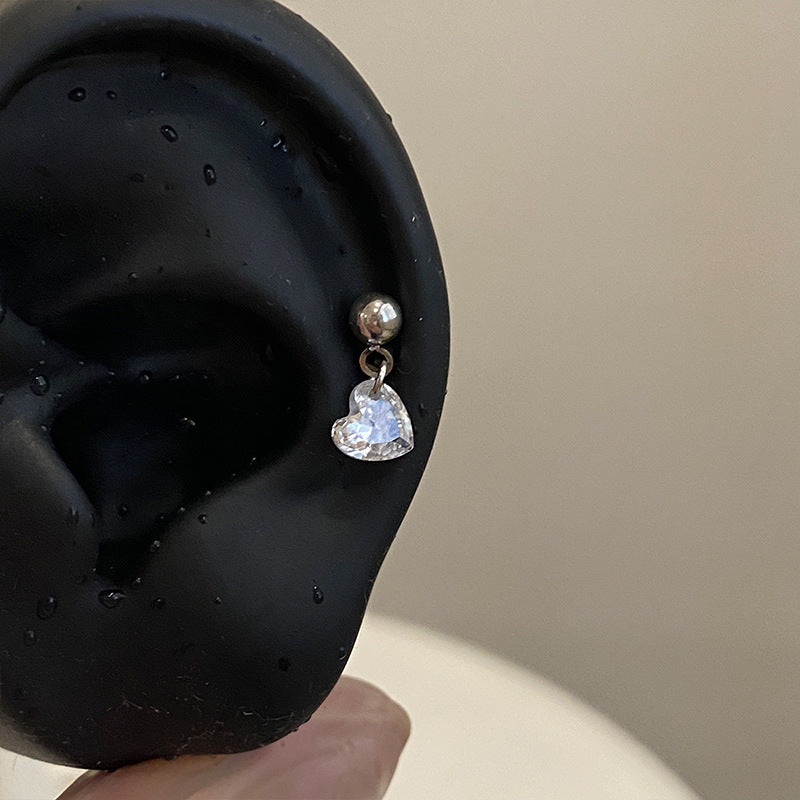 Women's Titanium Steel Ear Heart Water Drops Eardrops Zircon Screw Shiny Stud Earrings