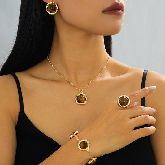 Women's Luxury Tigereye Suit High-grade Clavicle Chain Jewelry Set
