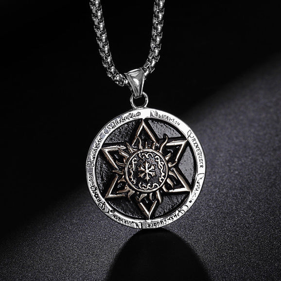 Men's Titanium Steel Personalized Retro Disc Six-pointed Star Fashion Pendants