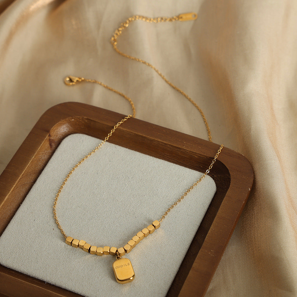 Carved English Letter Square Plate Beaded Design Necklaces