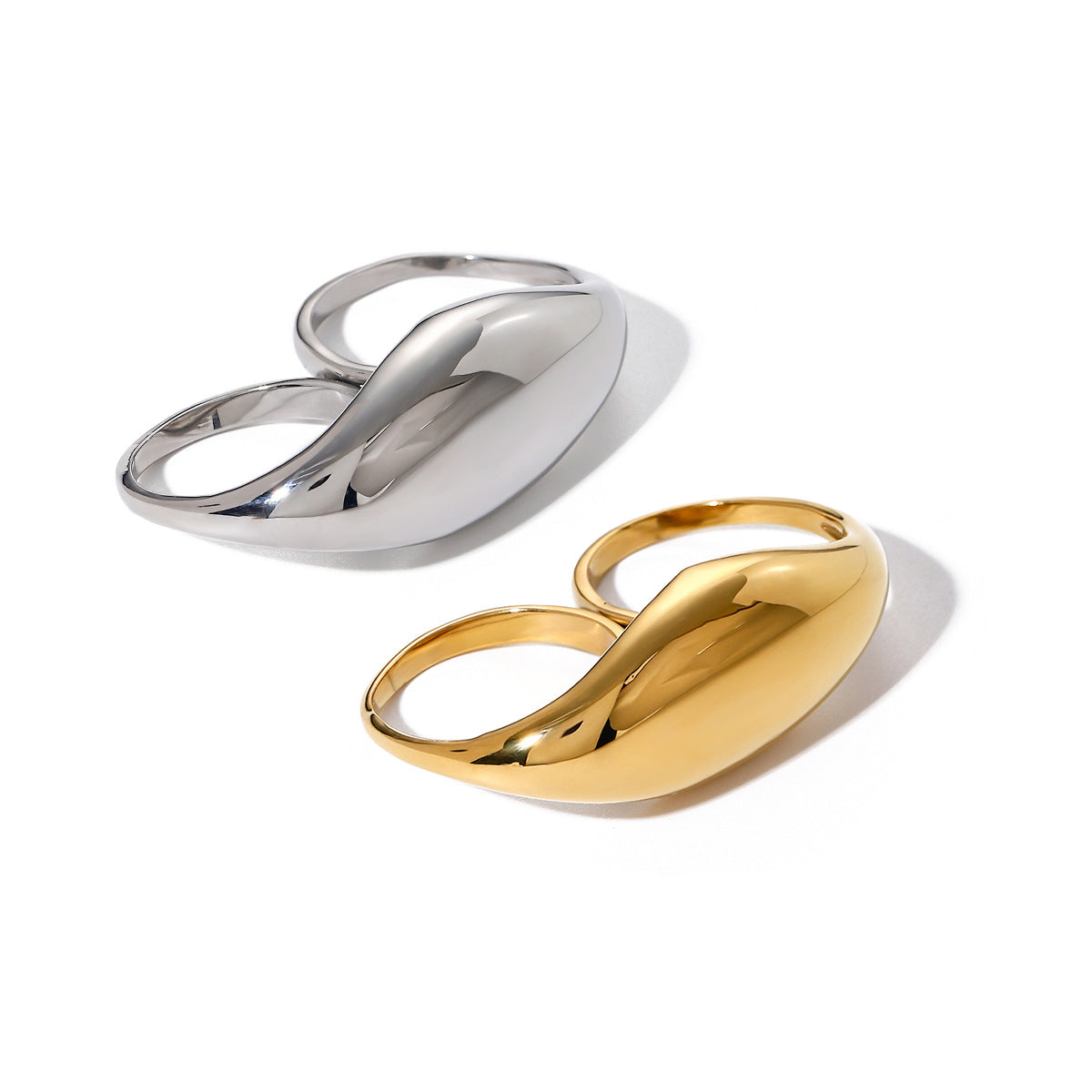 Women's Stainless Steel Chubby Glossy Double Finger Niche Rings