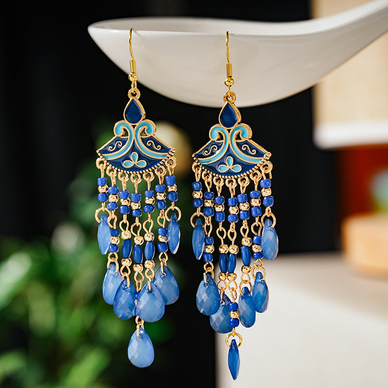 Women's Bohemian Bead Acrylic Water Drop Retro Vacation Rings