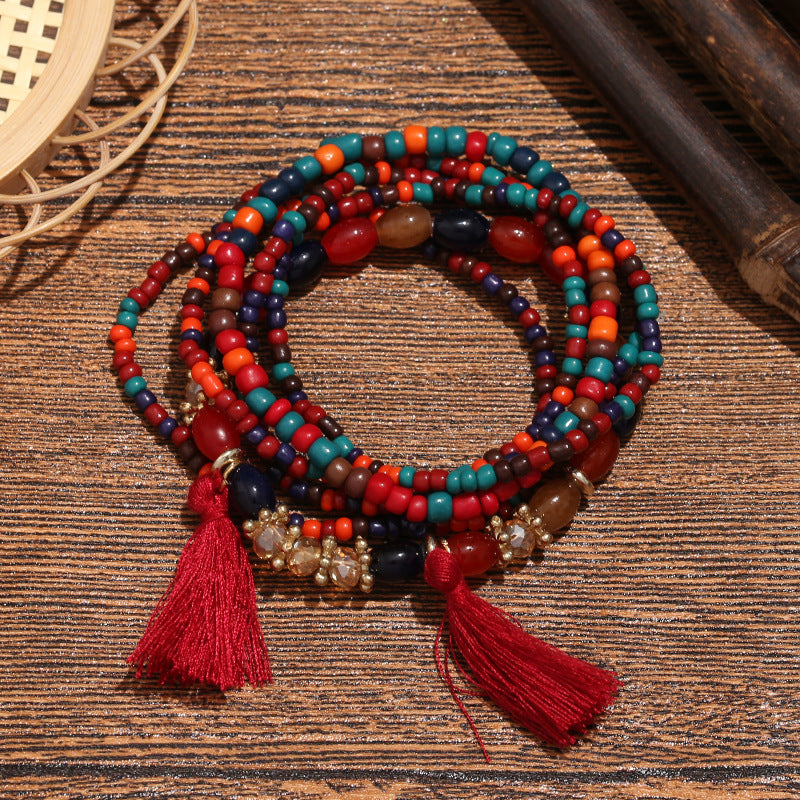 Bohemian Ethnic Style Beaded Set Tassel Bracelets