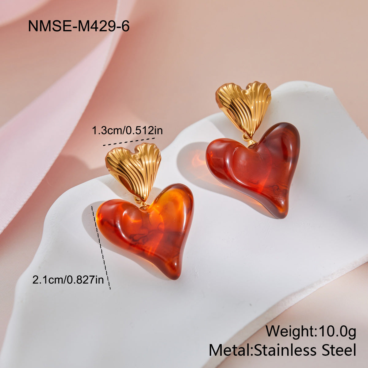 Retro Heart-shaped Large Spring Fashionable Simple Resin Eardrops Earrings