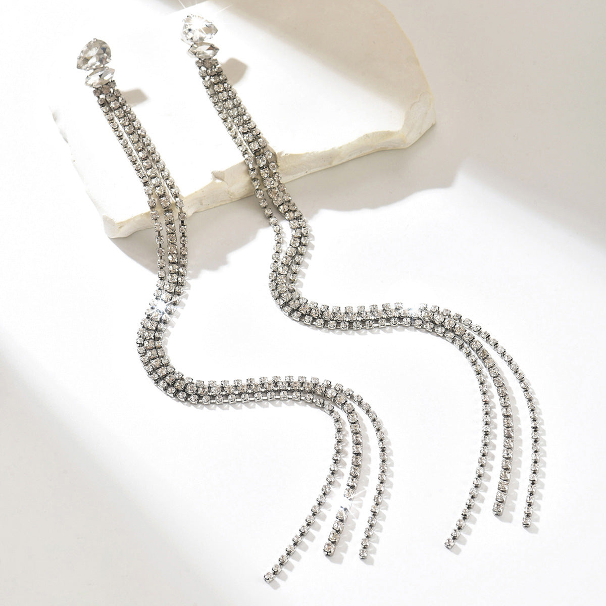 Women's Simple Long High Profile Elegant Design Rhinestone Rings