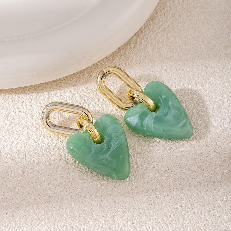 Women's Resin Love Heart Design Color Blooming Earrings