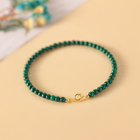 Women's Natural Green Malachite Rough Stone Thin Single Small Crystal Cute Bracelet