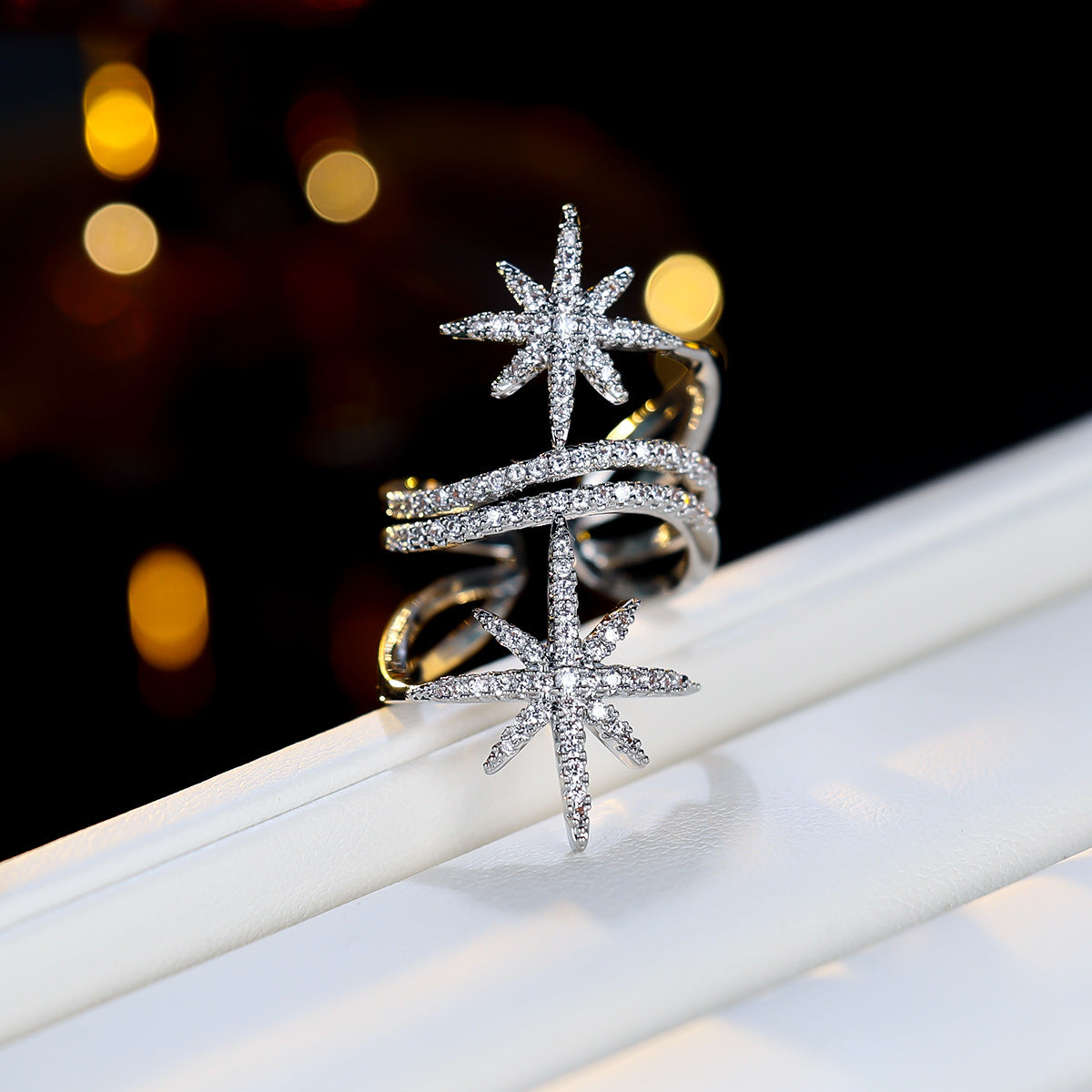 Light Luxury Minority Personality Micro Inlaid Synthetic Zircon Surrounding Geometric Ring