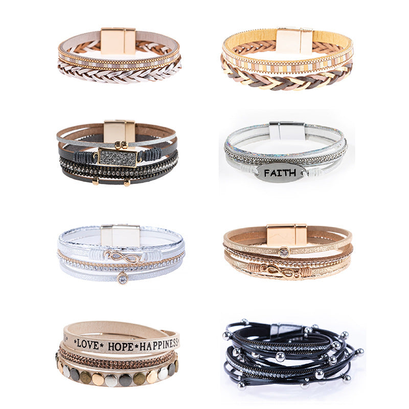 Punk Magnetic Buckle Leather Tide Winding Bracelets