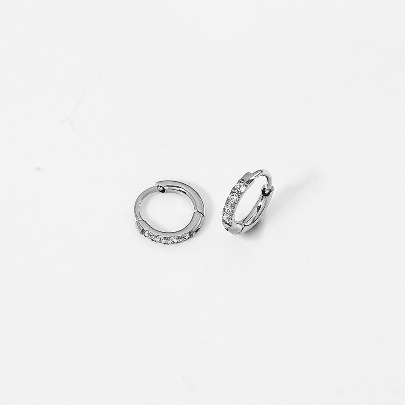 High Quality Carved Stainless Steel Studded With Zircon Titanium Earrings
