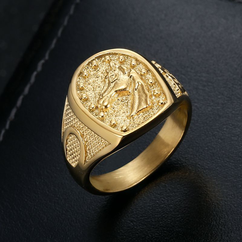 Men's Hip Hop Ear Stainless Steel Vacuum Gold Plated Horse Ring