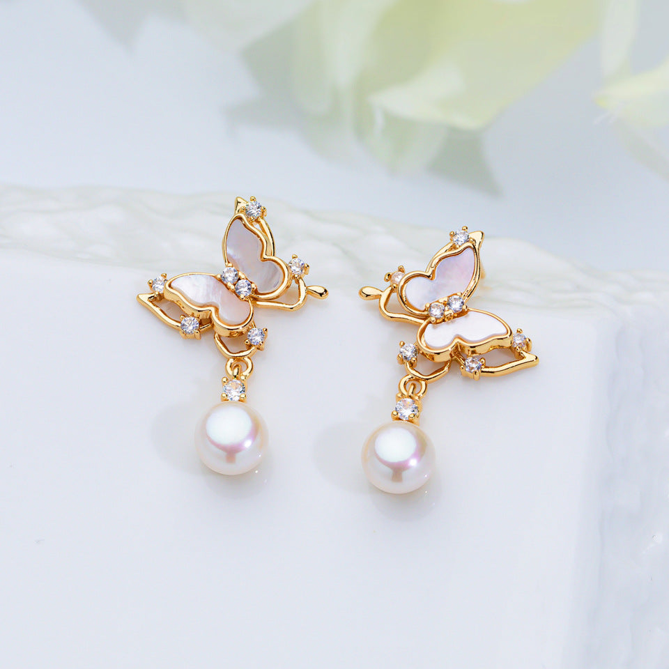 Freshwater Pearl Ear Sier Needle Light Luxury High-grade Fritillary Earrings