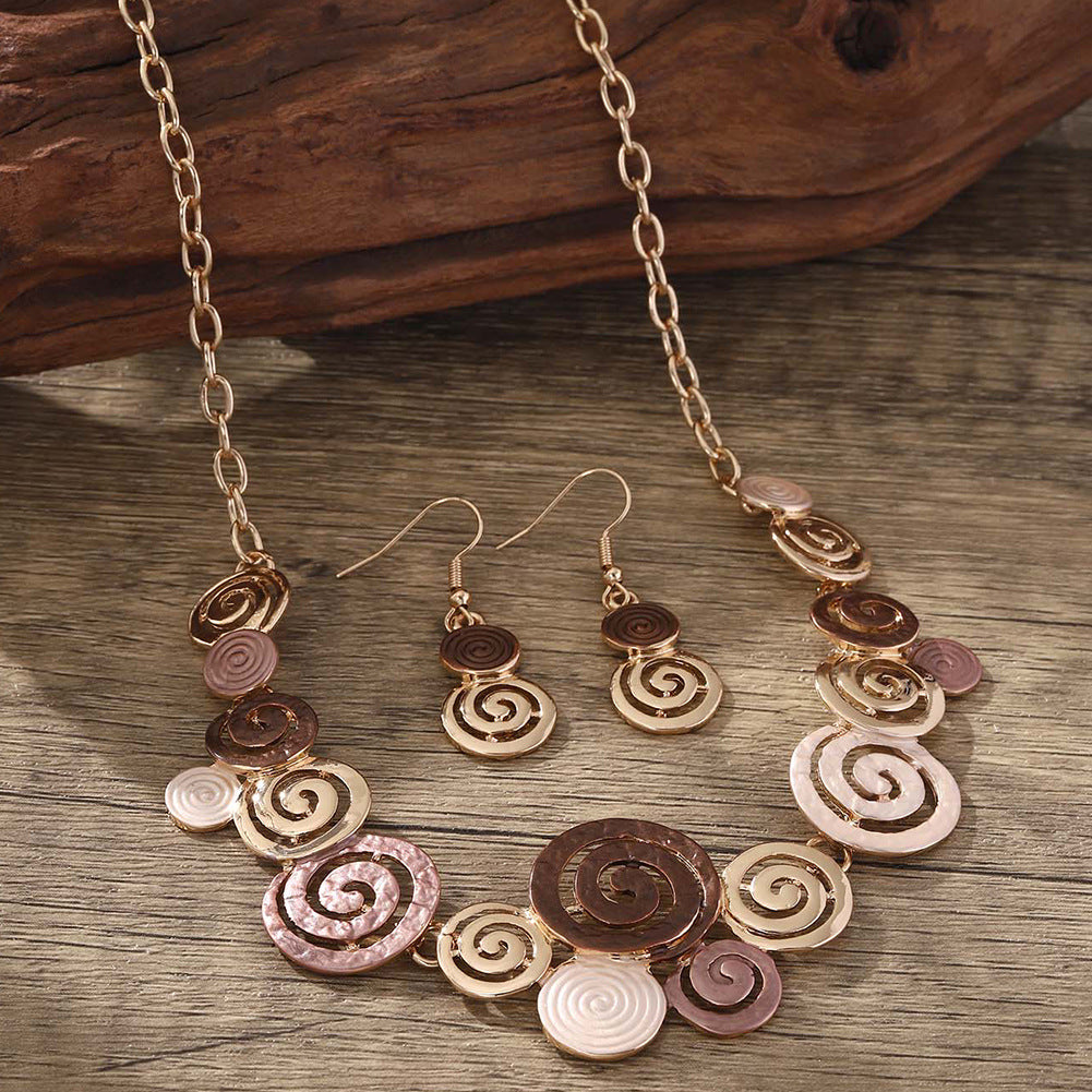 Women's Creative Design Zinc Alloy Geometric Round Spiral Colorful Oil Hollow Jewelry Set