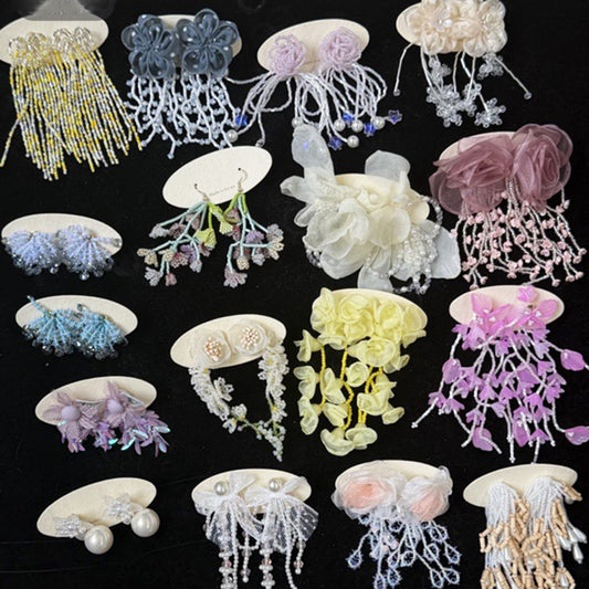 Women's Bead Flower Tassel Light Luxury High-grade Vacation Style Earrings