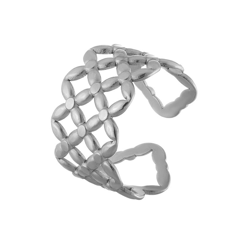 Mesh Woven Titanium Steel Retro High-grade Trendy Cool Ring