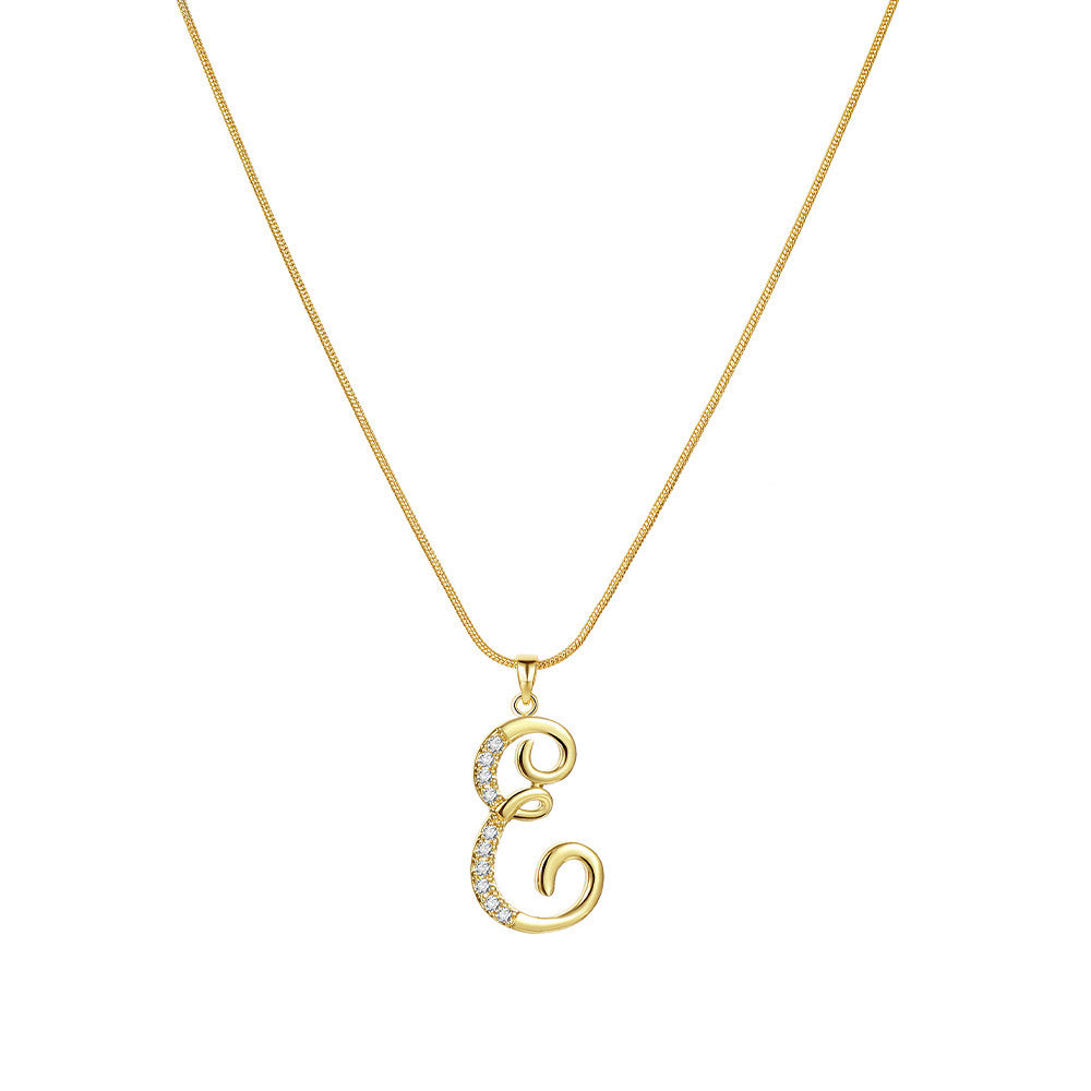Letter Copper Inlaid Zircon Round Snake Bones Necklaces