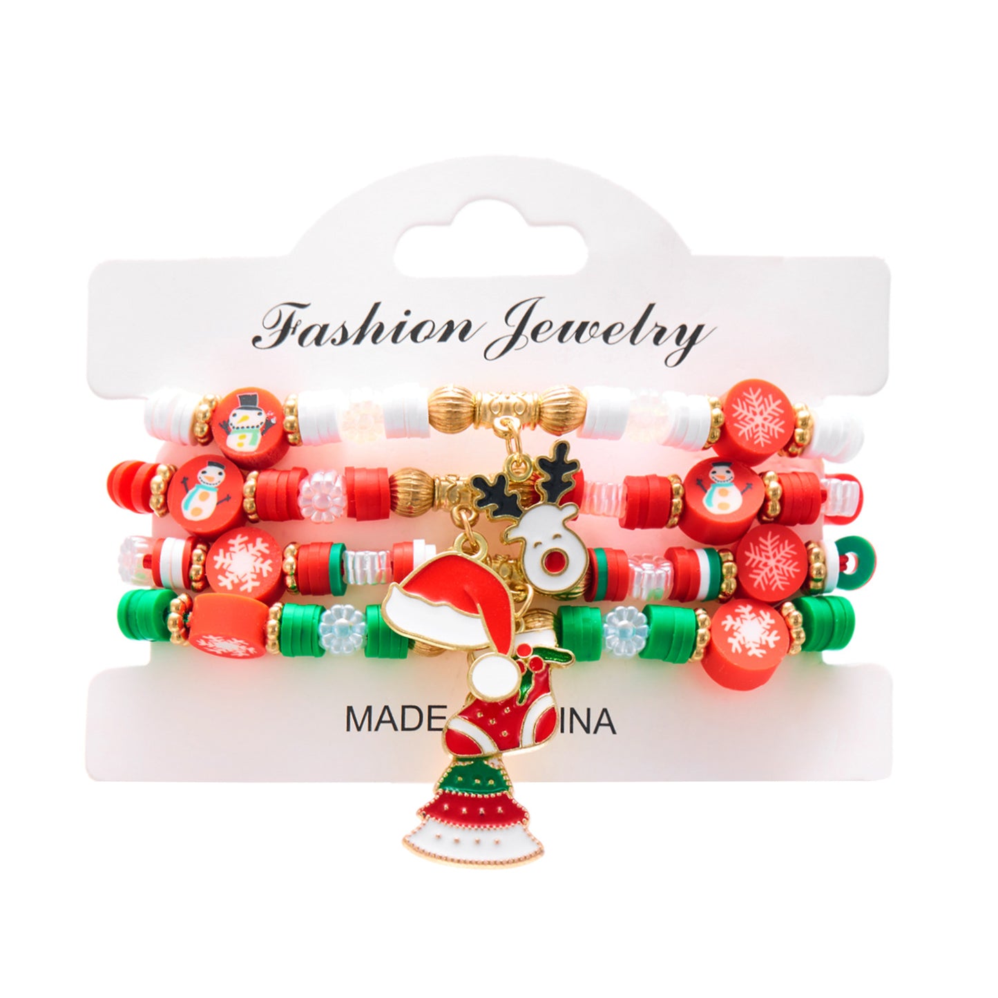 Festival Colorful Woven Santa Elk Polymer Clay Bracelets