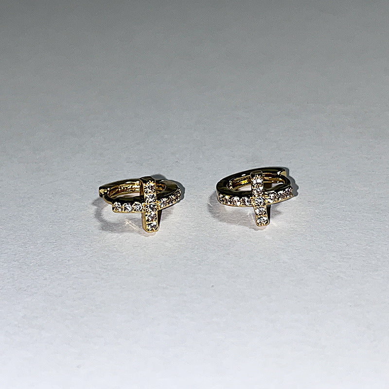 Super Flash Diamond Cross Ear Clip Earrings