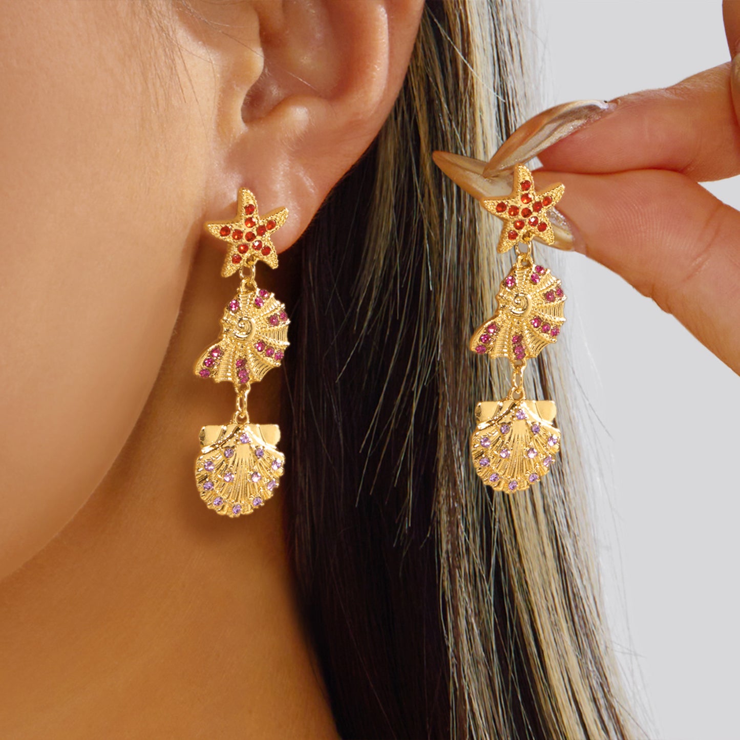 Summer Ocean Series Full Diamond Starfish More Than Coconut Tree Earrings