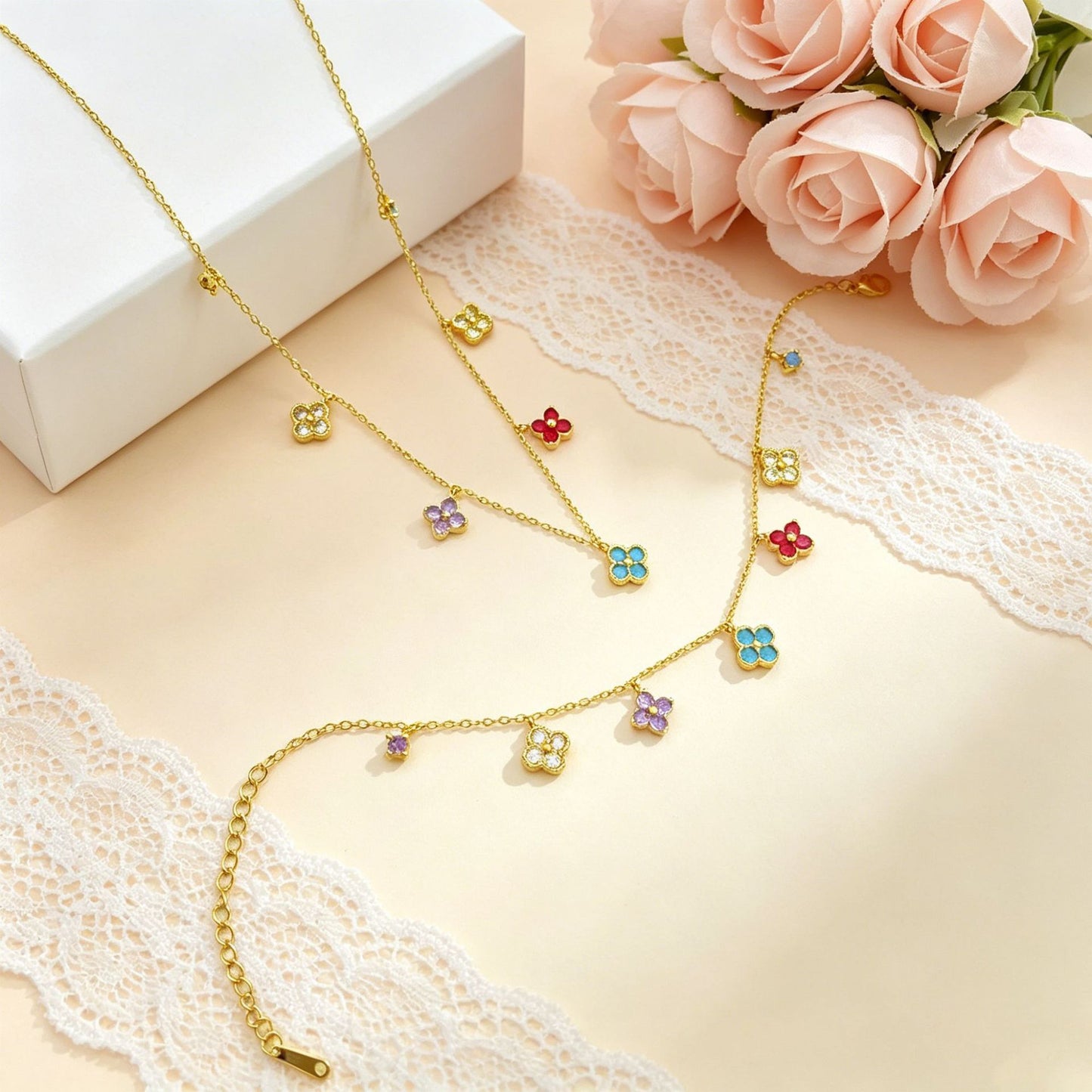 Color Zircon Clover Female Gifts For Necklaces