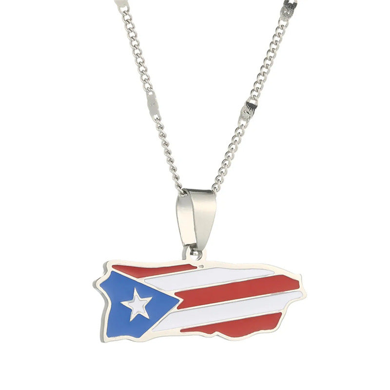 Puerto Rico Stainless Steel Map Male Necklaces