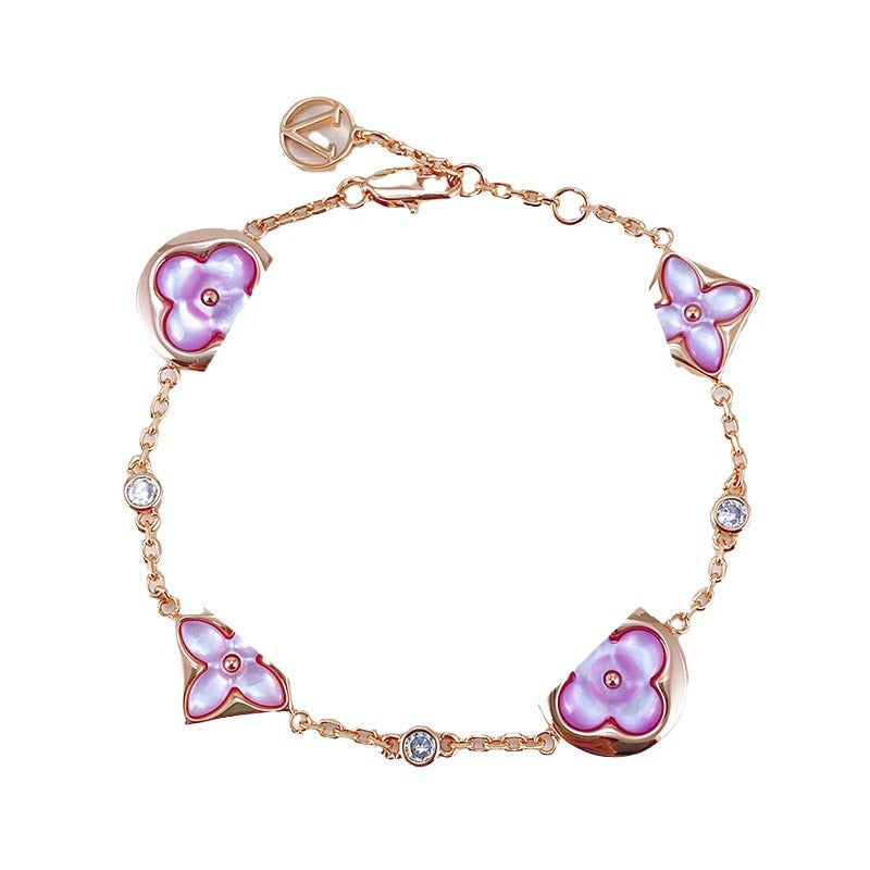 Women's Fashion Personality Champagne Gold Natural Pink Mother Rhombus Bracelets