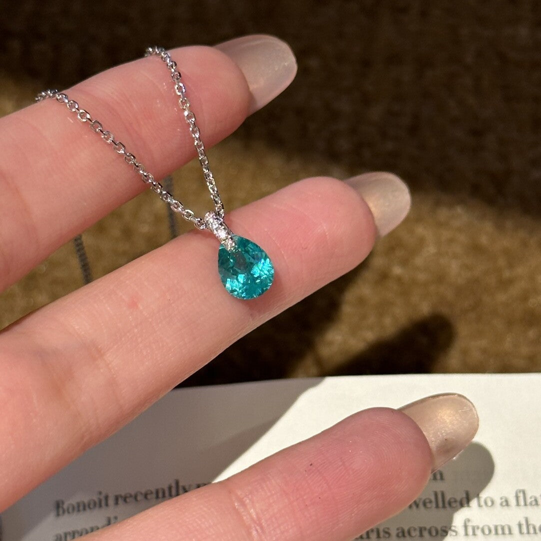 Planetary Water Drop Blue Drop-shaped Diamond Inlaid White Necklaces