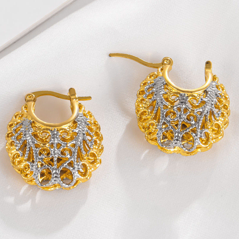 Women's Two-color Small Carved Electroplated Exaggerated Cutout Earrings