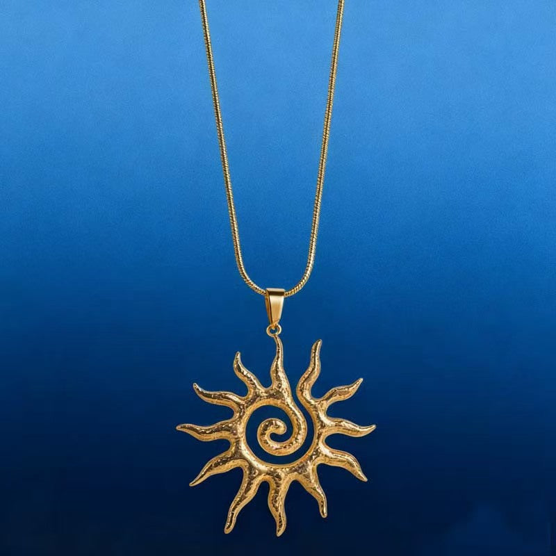Spiral Sun Female Personality Golden Hollow Fashion Necklace