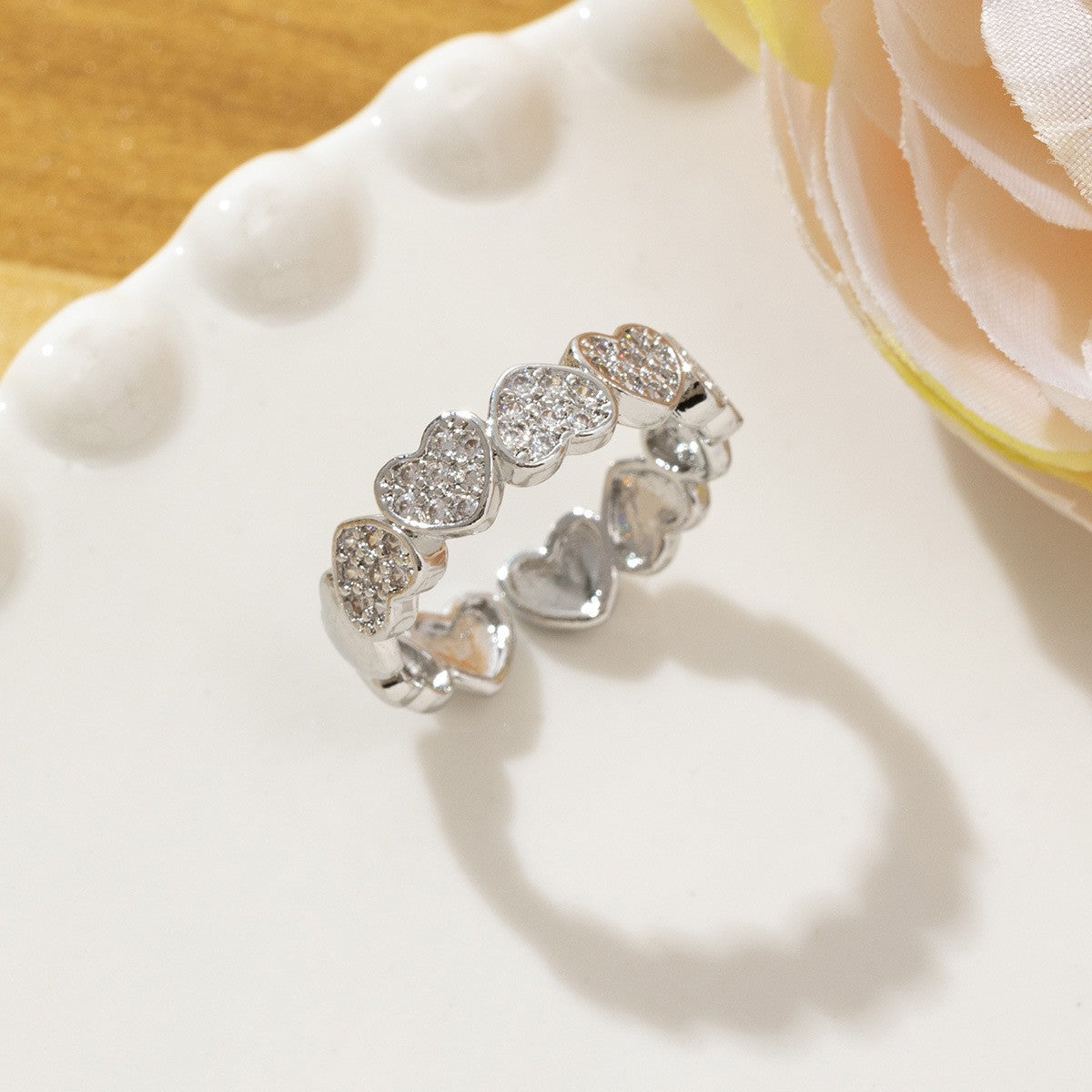 Temperament High Sense Loving Heart With Opening Adjustable Super Flash Ring