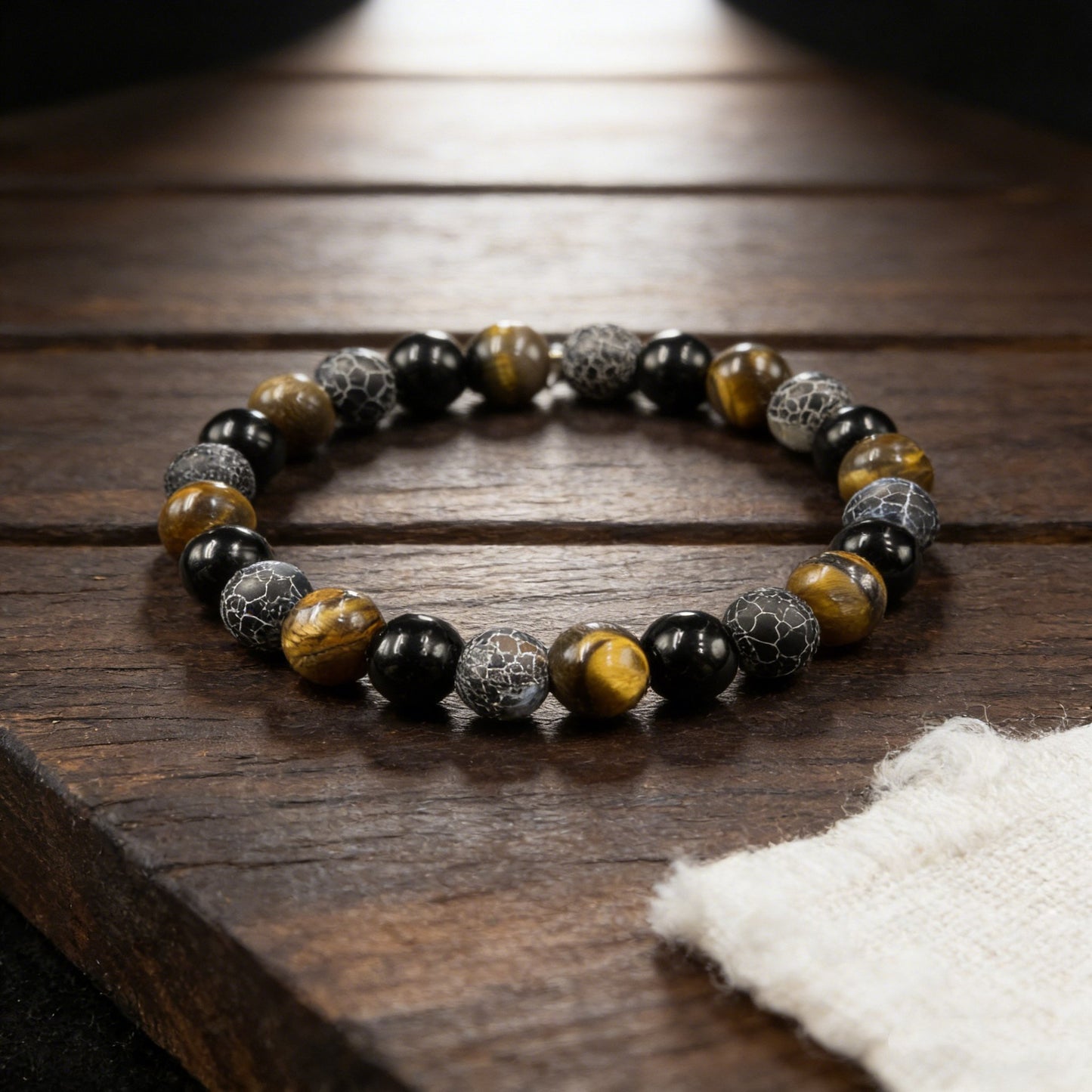 Agate Tigereye Black Glass Natural Stone Bracelet