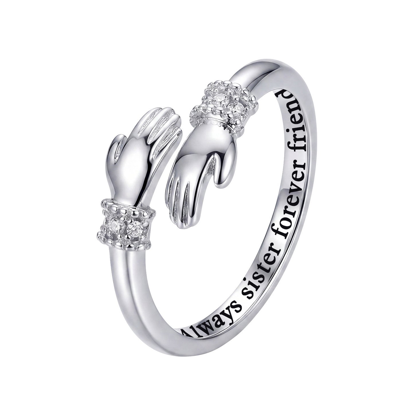 Women's Love Hug Hands Lettering Opening Adjustable Warm Heart Rings