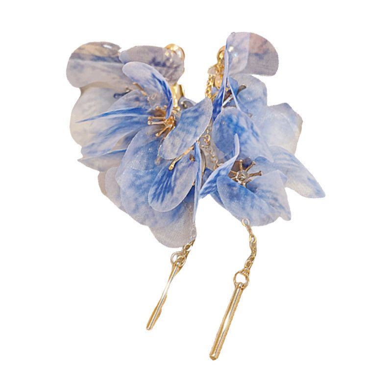 Women's Fresh Blue Fabric Flower Tassel Seaside Vacation Style Light Stud Earrings