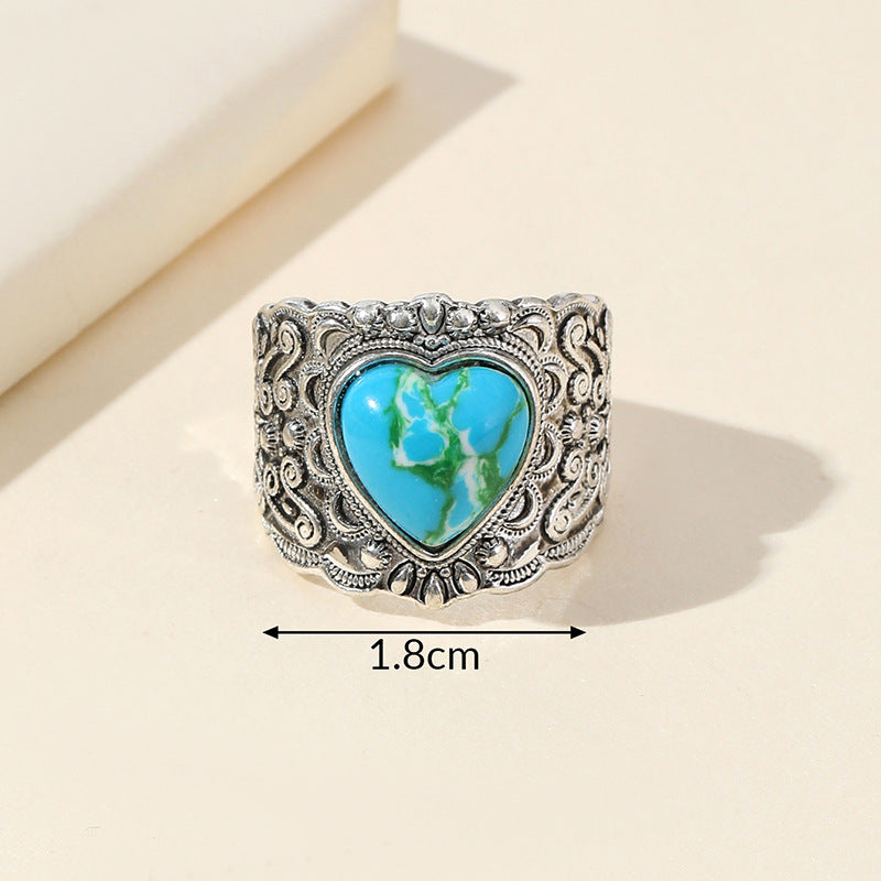 Women's & Men's Green Heart-shaped Retro Trendy Holiday Rings