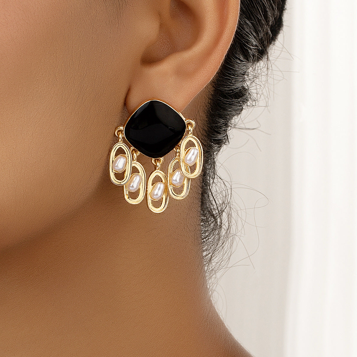 Sweet Geometry Enamel Glaze Ear Tassel Design Sense Cute Rings