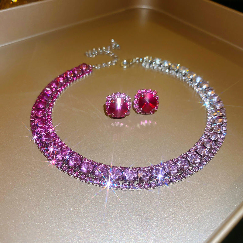 Colorful Diamond Geometric Square Ear Fashion Short Light Jewelry Set