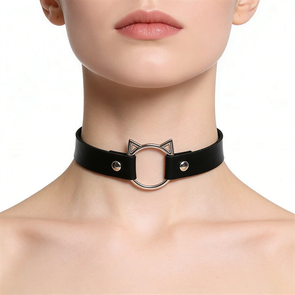 Leather Female Black Spike Punk Gothic Collar