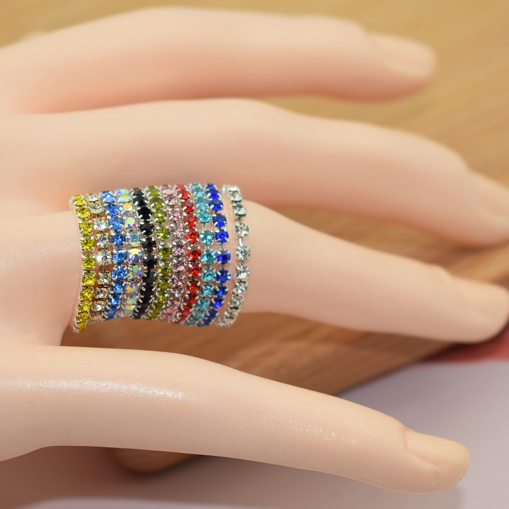 Korean Style Single Row Rhinestone Elastic Mixed Ring