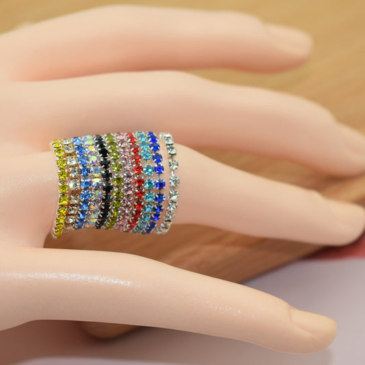 Korean Style Single Row Rhinestone Elastic Mixed Ring