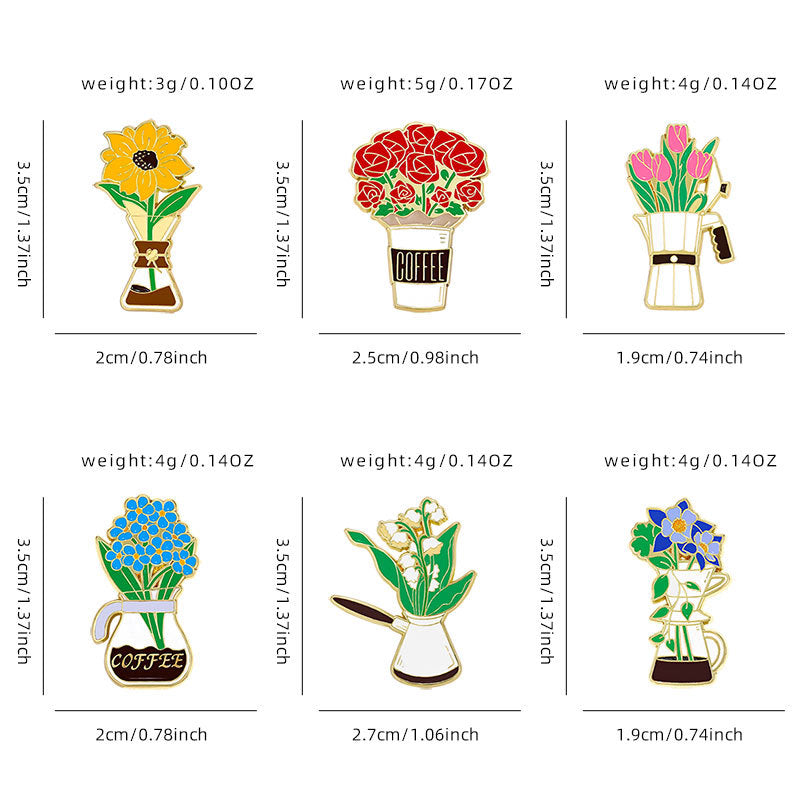 Cup Rose Tulip Sunflower Cute Schoolbag Decorative Brooches