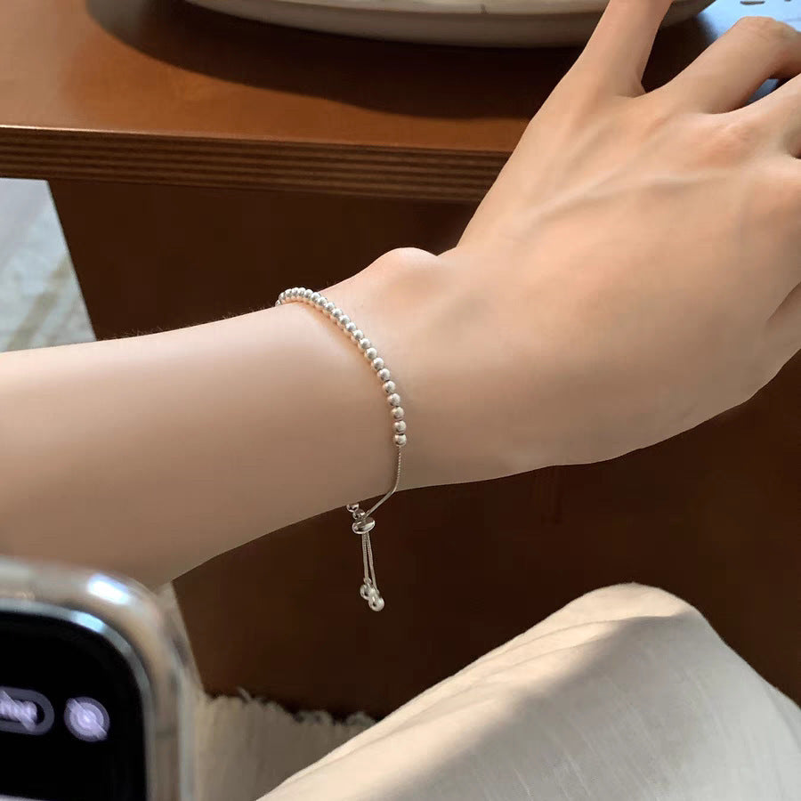Women's Exquisite Sterling Sier Snake Bones Chain Ball Stitching Asymmetric Light Bracelet