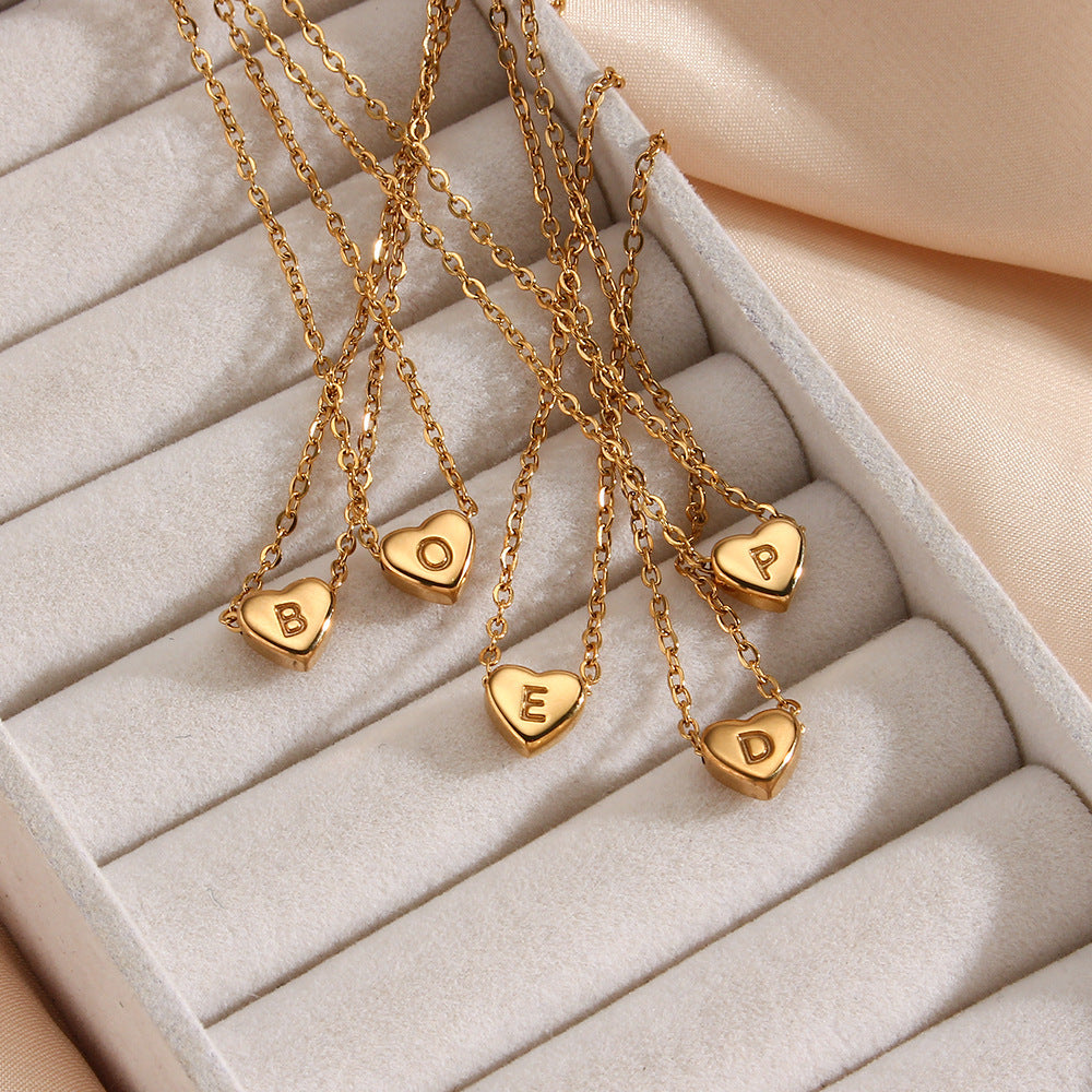 Style Peach Heart Stainless Steel Gold-plated Exquisite Heart-shaped Letter Necklaces