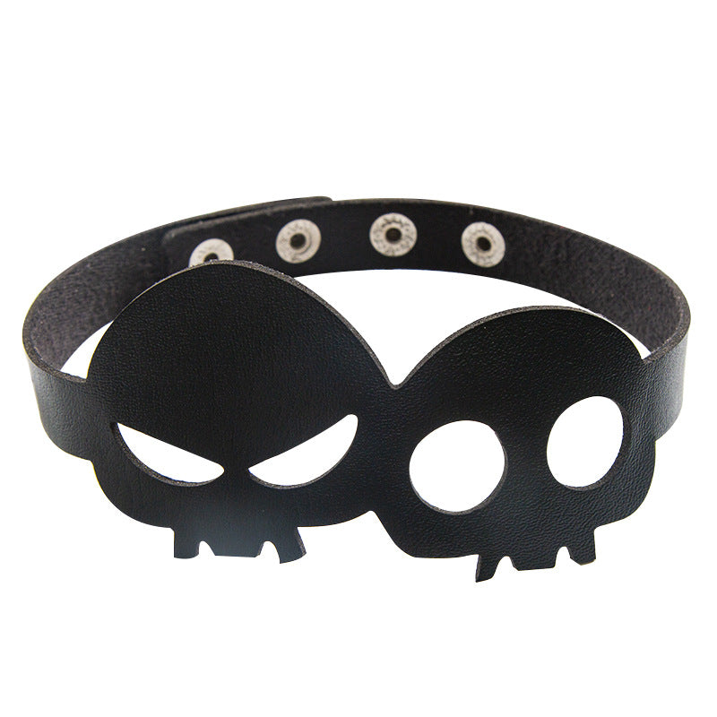 Exaggerated Personalized Halloween Skull Leather Clavicle Chain Necklaces